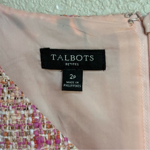 Talbots Petites 2P Pink Tweed Sheath Dress Sleeveless V-Neck Lined Spring - Picture 4 of 8